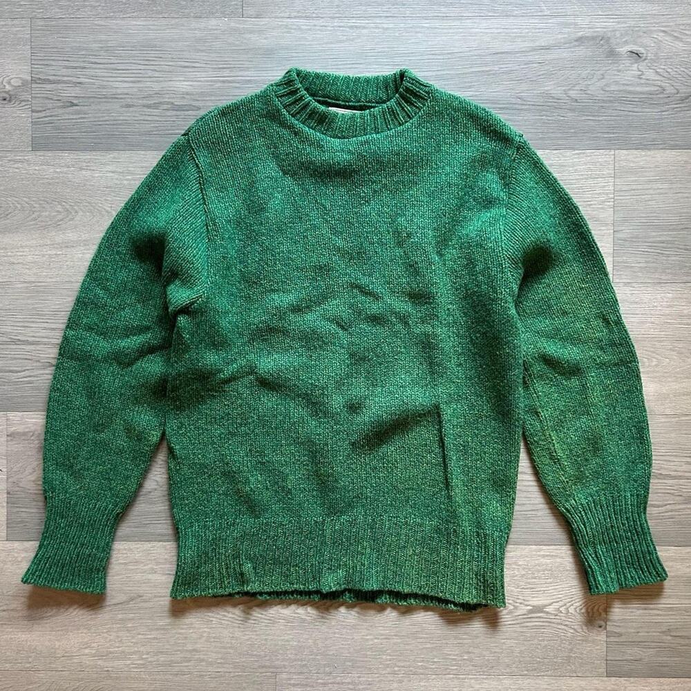 Vintage 90s LL Bean Rare Green color Wool Blend Fisherman Knit Sweater M - Picture 2 of 7